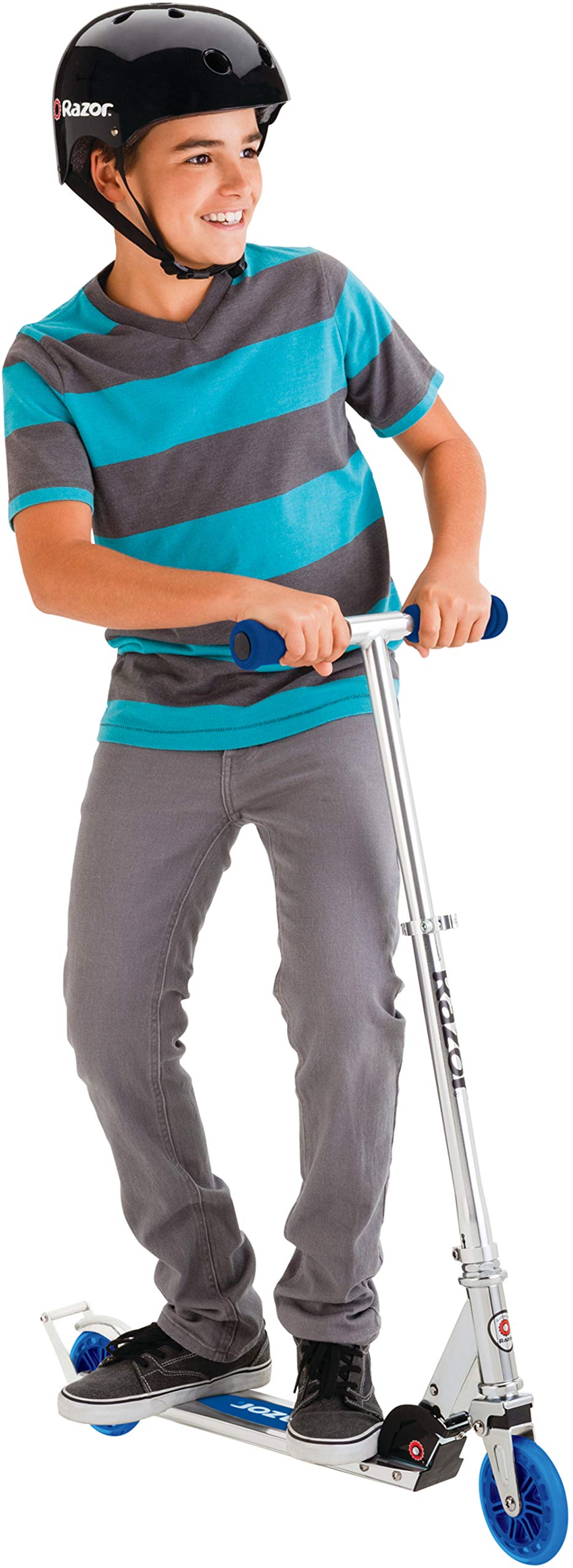 Razor A3 Kick Scooter for Kids - Larger Wheels, Front Suspension, Wheelie Bar, Lightweight, Foldable, and Adjustable Handlebars