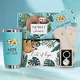 Frerdui Sloth Gifts for Women Girls, Christmas Birthday Presents Basket Stuff for her Mom Adults Girlfriend Friend Bestie Coworker - Funny Coffee Wine Tumbler Cup Mug with Socks Keychain Makeup Bag