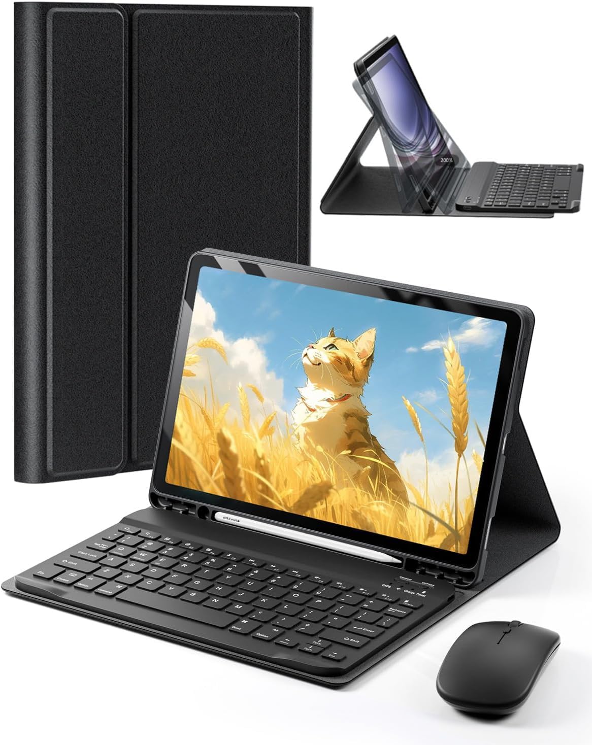 Photo 1 of TUNKARMOR for iPad Air 13 inch (M2-2024, M3-2025) Case Keyboard and iPad Pro 12.9 inch (6th, 5th, 4th, 3rd Generation) Keyboard Case Built-in Pencil Holder with Mouse - Black