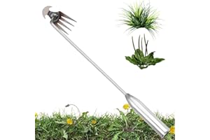 HOIUTER Weeding Artifact Uprooting Weeding Tool, 2024 New Weed Puller Tool Quick Uprooting Weeding Tool 4 Teeth Stainless Steel Hand Weeder Tool, 16 Inch Multifunctional Garden Weed Remover Tool (silver)