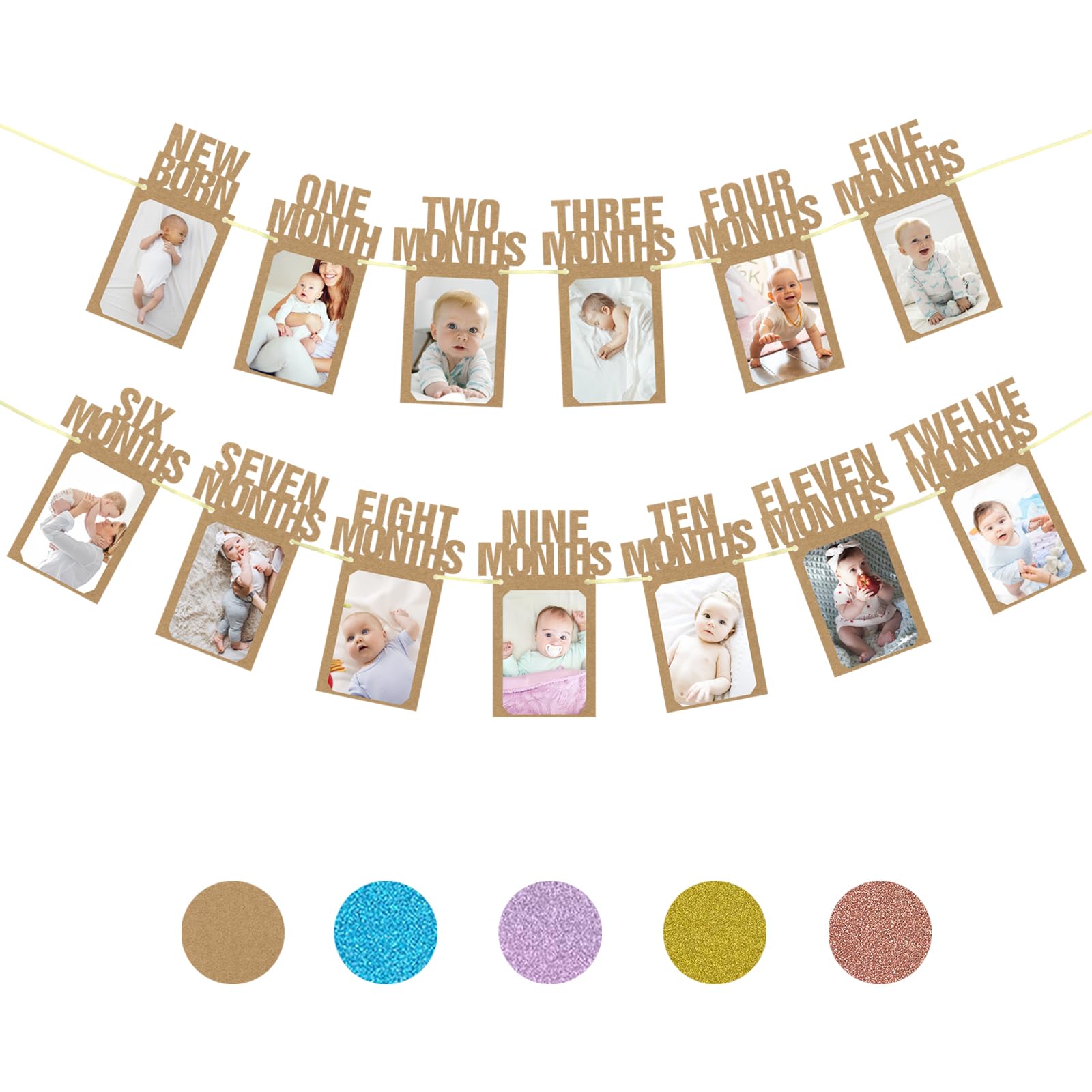 Photo 1 of CZBZYMYYY First Birthday Decorations for Baby from Newborn to 12 Months, 1st Birthday Photo Banner Baby Monthly Milestone, Party Hanging Supplies for Girls Boys (Kraft)