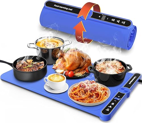 Warming Mat for Food,Food Warming Mat,Electric Warming Tray with 9 Temperature Settings and 6 Hours Timer,Fast Heating Mat for Food in 8S,Roll Up Silicone Food Warmers for Daily Use (Royal Blue01)