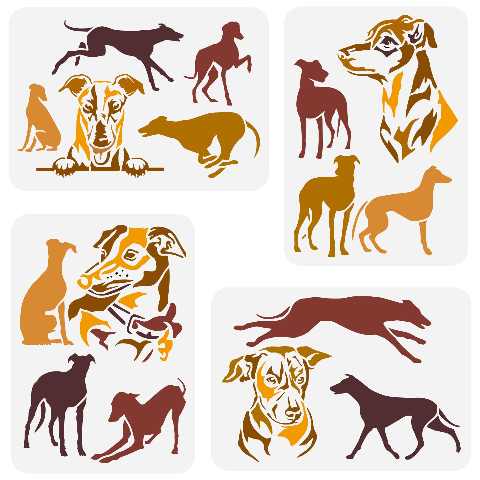 FINGERINSPIRE 4Pcs 4 Styles Greyhound Dog Painting Stencil 21x29.7cm Reusable Dog Pattern Drawing Template Animal Theme Craft Stencil for Painting on Wall Furniture DIY Home Decor