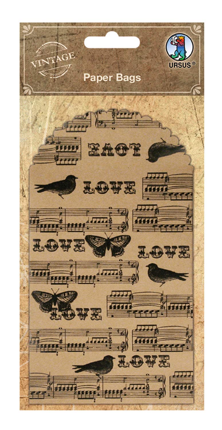 Ursus 40760003 Paper Bags, Gift Bag Printed with Birds and Notes, Pack of 6 Each 8.8 x 13.4 cm, Colourful, One Size