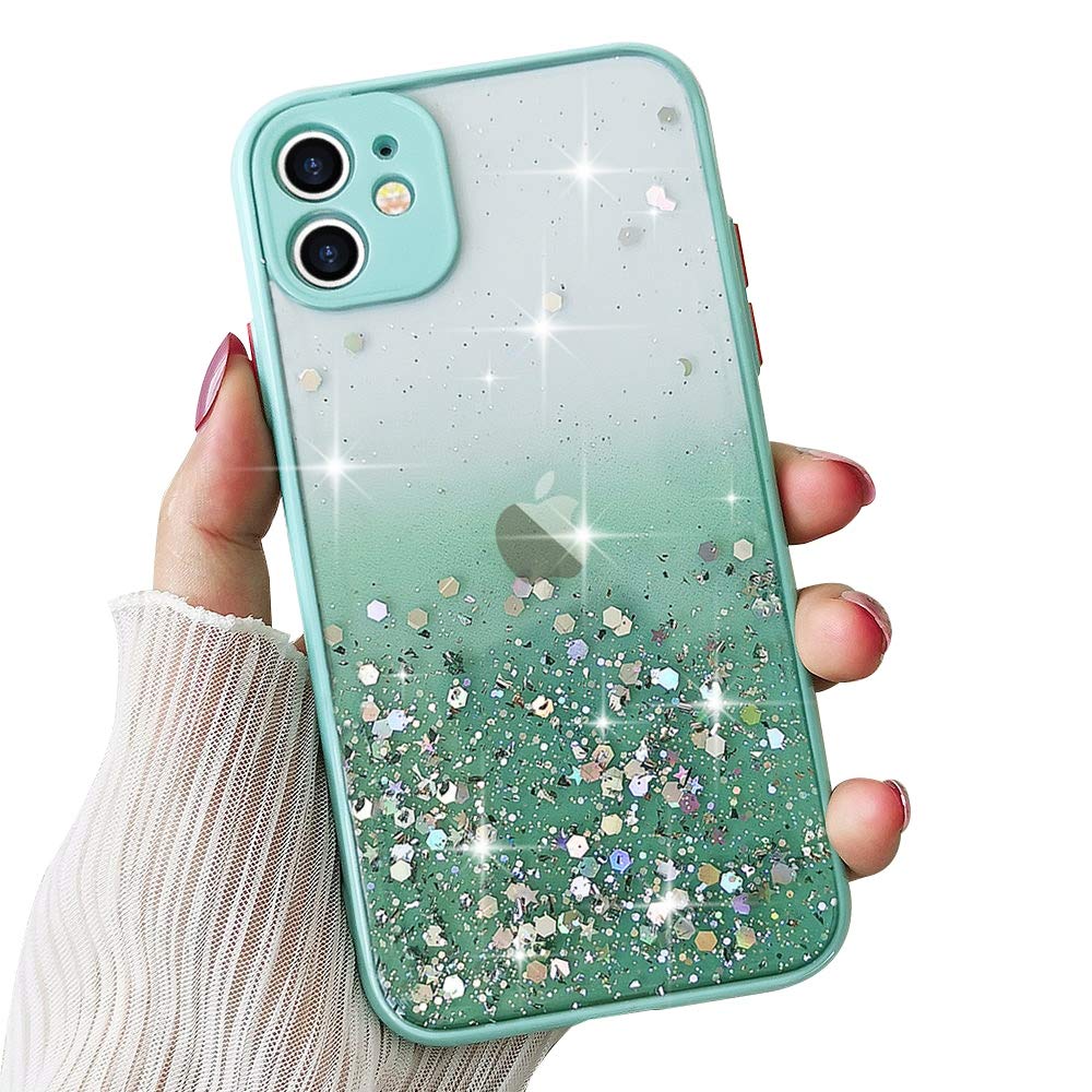 ROSEHUI Compatible with iPhone 12 Pro Clear Sparkly Bling Star Case Glitter Sequin Design for Women Girls Soft TPU Shockproof Case Cover for iPhone 12 Pro Mint Green