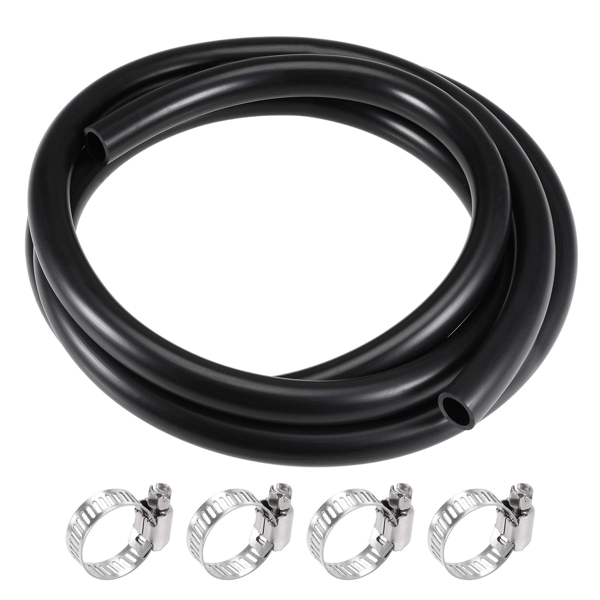 sourcing map Lubricating Oil Hose 12mm ID 16mm OD 6.6ft Rubber Water Hose Black, 4 Clamps
