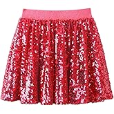 Sequin Skirt for Girls Kids Elastic Waist A-Line Sparlky Mini Skirt with Lining