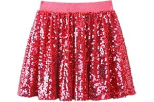 WELAKEN Sequin Skirt for Girls Kids Elastic Waist A-Line Sparlky Mini Skirt with Lining