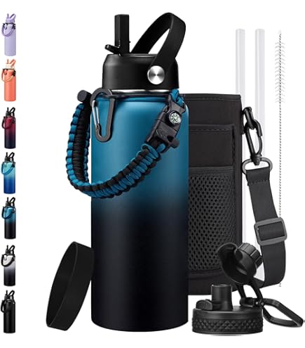 COKTIK 84oz Insulated Water Bottle - Stainless Steel Vacuum Metal, Portable ½ Gallon Large-Capacity Sports Bottle With Straw, Carry Bag And Handle Strap, Ideal For Gym & Hiking(Dark Night
