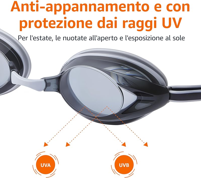 Occhialini da nuoto per adulti, unisex, argento