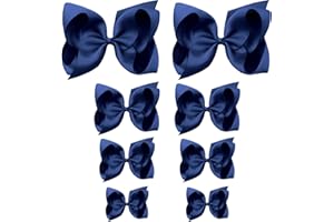 Oaoleer 8PCS Hair Bows for Girls Navy Blue Grosgrain Ribbon Boutique Bow Alligator Clips Hair Accessories for Toddlers Little Girls Kids (8inch, 6inch, 4.5inch, 3inch in Pair)