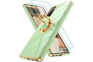 Gritup for Samsung Galaxy Note 20 Case: with 2Pcs Screen Protector, 360° Rotation Ring Holder Magnetic Kickstand, Plating Gold Edge Soft TPU Shockproof Protective Cover for Note 20 Phone Pea Green
