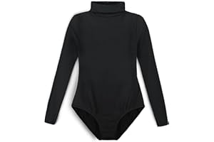 Tegmk Girls' Team Basic Turtleneck Long Sleeve Leotard with Durable Snaps, Front Lining, Zipper Back