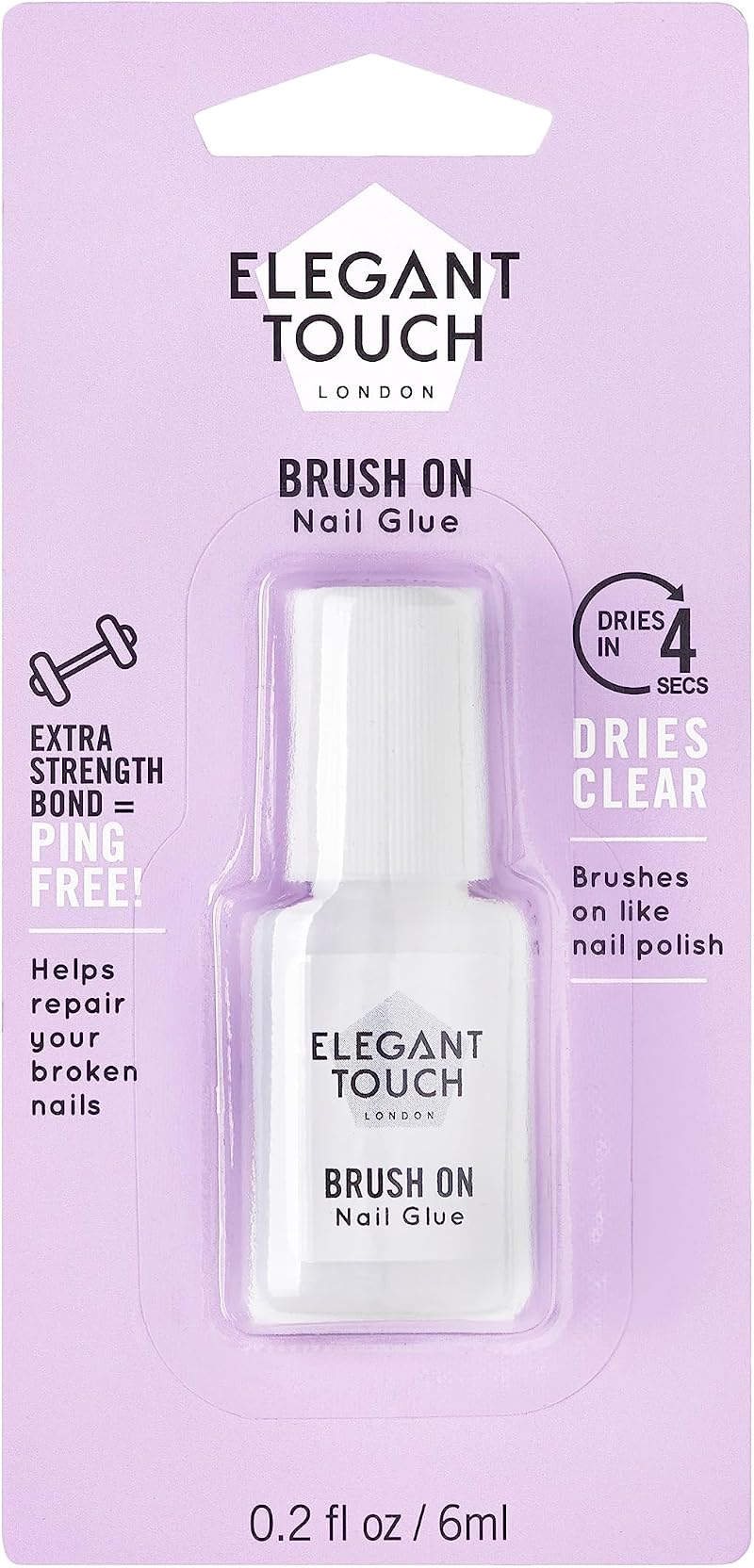 Elegant Touch Brush On Nail Glue Clear 6ml Ultra-Strong Bond in 4 Seconds
