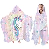 Fiwbnasz Unicorn Hooded Beach Towel for Kids, Pink Tie Dye Hooded Towels for Toddlers 30" x 50", Kids Beach Towels for Pool, Travel, Swim, Unicorn Wearable Bath Towel for Girls, Toddlers