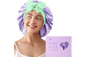 LitBear 100% 22 Momme Mulberry Silk Bonnet for Sleeping Women, Large Double-Layer Silk Hair Bonnet with Adjustable Tie Band
