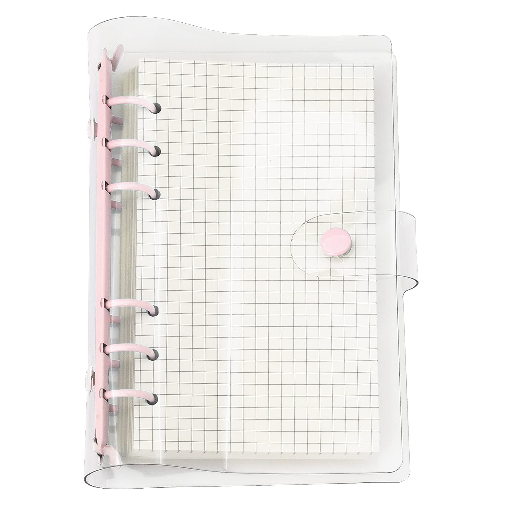A6 A5 6-Holes Colorful PVC Cover Round Ring View Binder with Snap Button Closure File Folder (Parfait Pink, A6 mini Set)