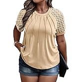 Eytino Plus Size Tops for Women Summer Lace Short Sleeve Crewneck Loose Casual Blouse Tunic T Shirts(1X-5X)