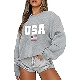Wedsadl Usa Sweatshirt Women Oversized American Flag Sweater Graphic Hoodies Cotton Pullover Long Sleeve Letter Print Shirt