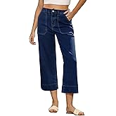 GRAPENT Capri Jeans for Women High Waisted Wide Leg Trendy Strechy Loose Straight Cropped Denim Jeans Pants with Pockets