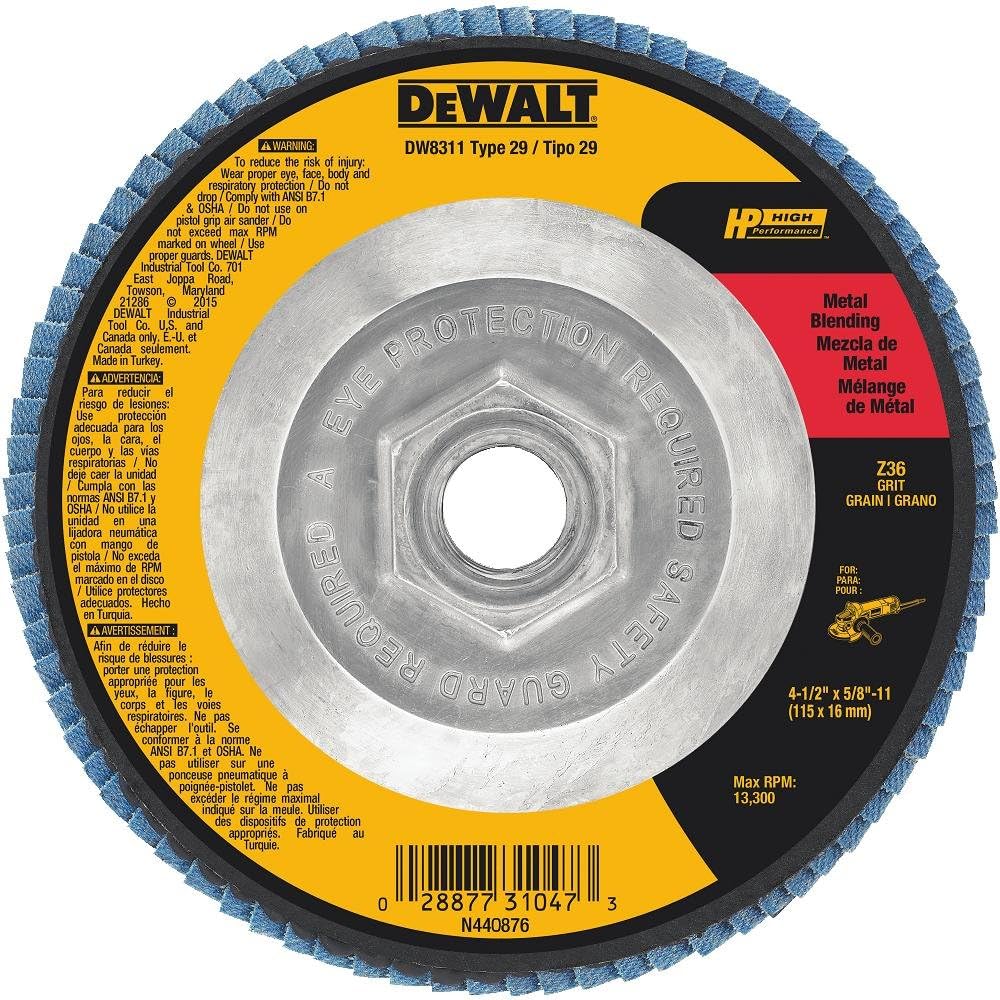 Dewalt DW8334 5\" X 5/8\" X 11 Hub Z80 Grit Type 29 Flap Discs 5 Pack - Grinding W