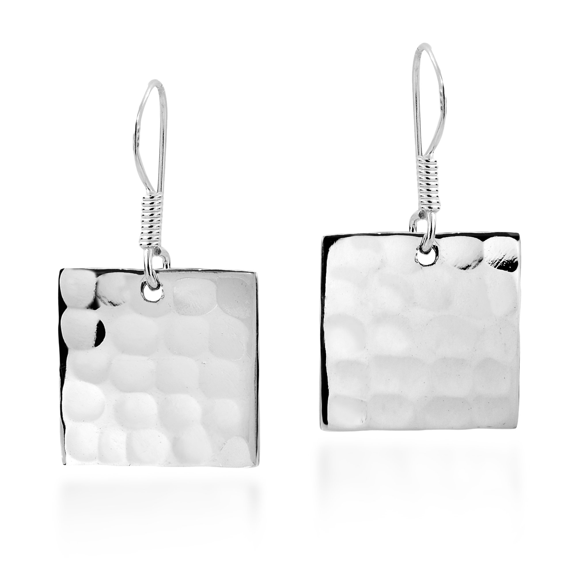 Hammered Texture Square .925 Sterling Silver Dangle Earrings