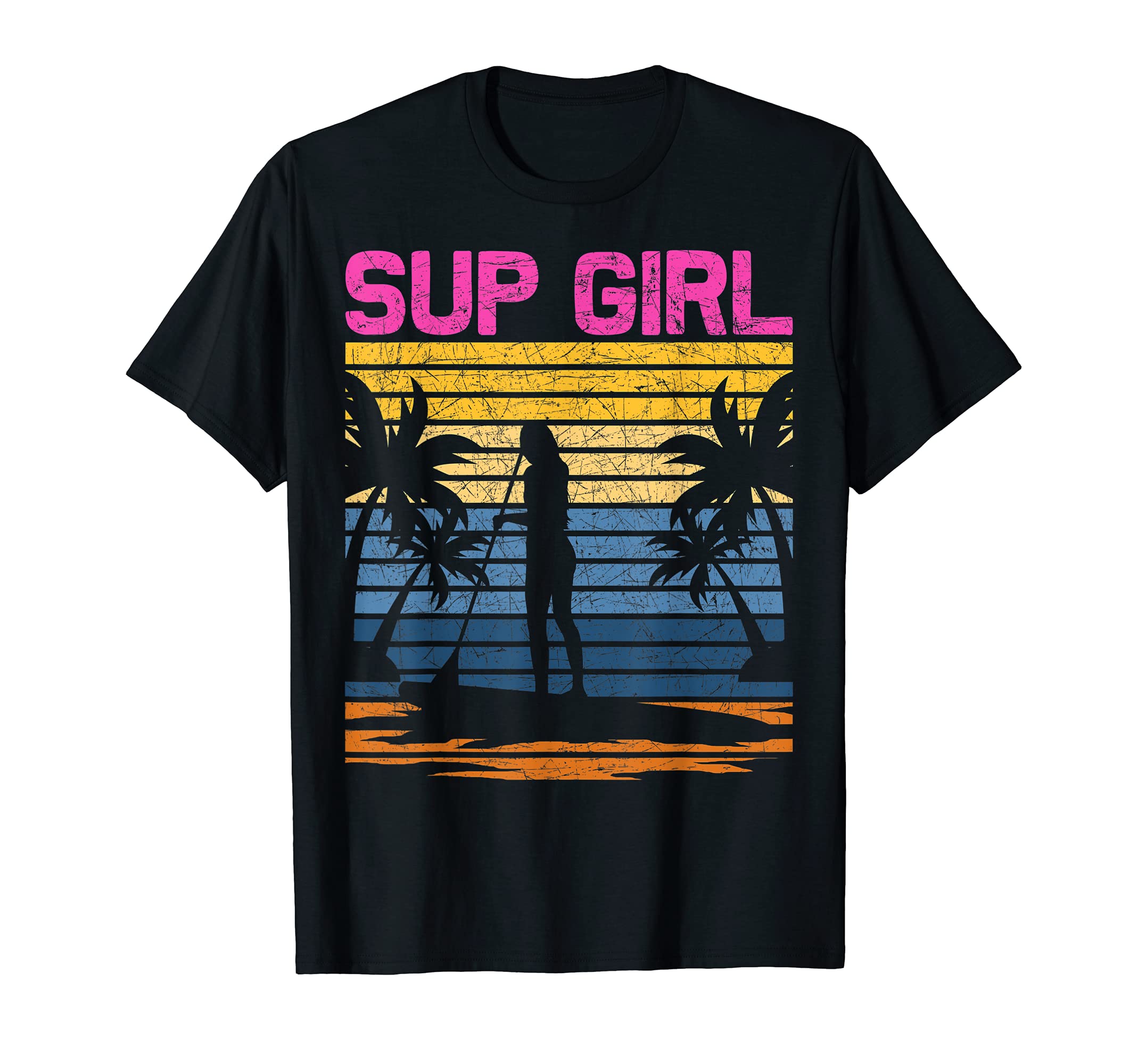 SUP Girl Stand Up Paddler Women Palm Tree Tropical Retro SUP T-Shirt