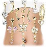 hfnpebpsnjy Dangle Floating Gold Belly Button Ring Surgical Stainless Steel Navel Piercing Set Hypoallergenic Small 14g Belly ring Heart Short Cute Pink Dangly Belly Piercing Jewelry for Women