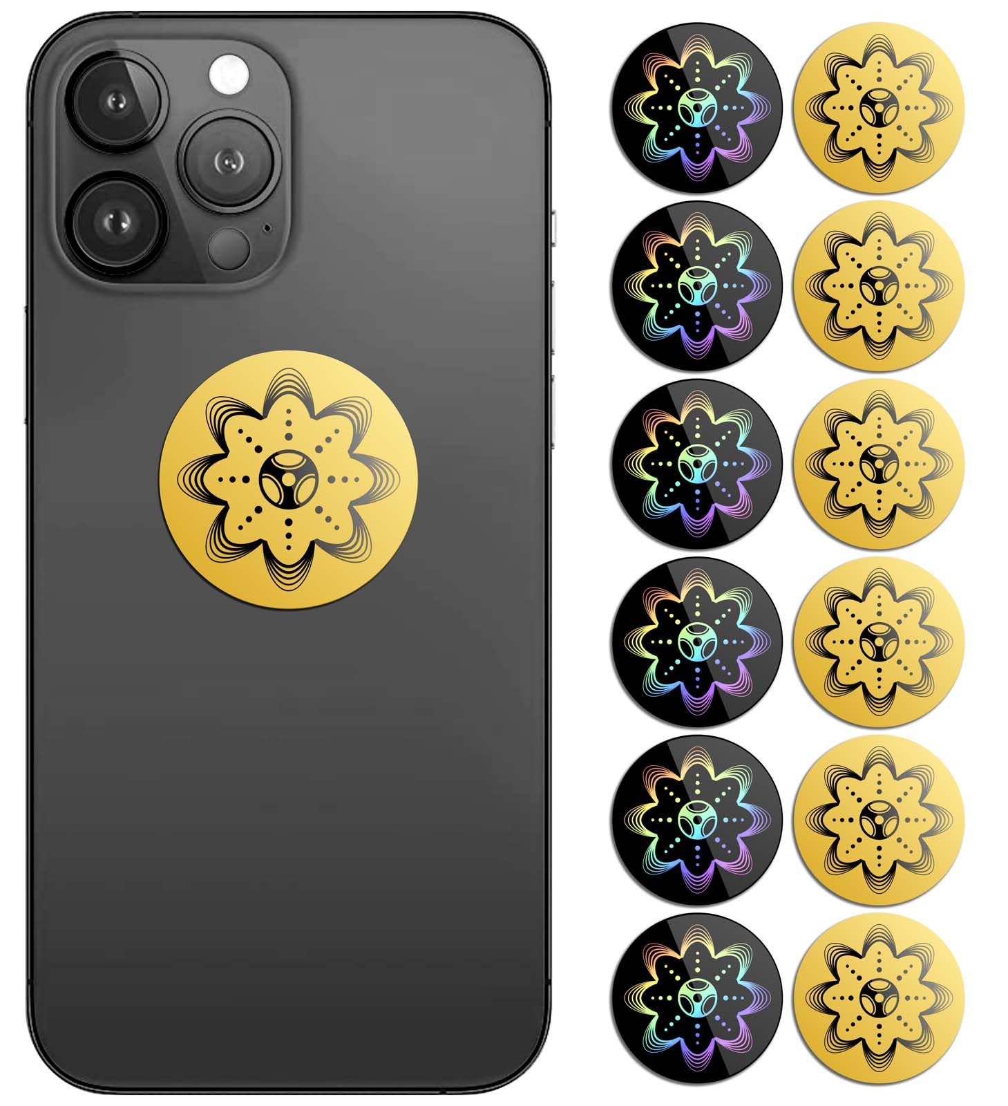 Stickers for Cell Phones/Laptops/Tablets/All Devices, [Reusable], 24K Gold Sticker(6Pcs) add Shungite Stickers(6Pcs)