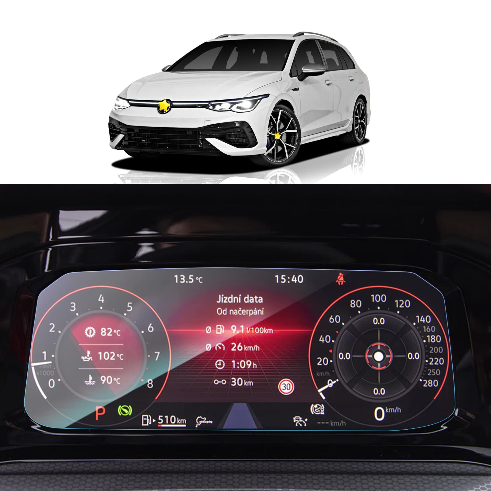 SKTU Screen Protector for Golf 8 MK8 2020-2023 2024 Instrument Panel Screen Protector Tempered Glass 9H Hardness Scratch-Resistant 10.25 Inches — image 1