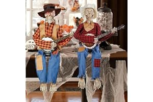 Aimeryup Halloween Animated Banjo Skeletons, Funny Spooky Skeleton Playing Banjo Halloween Decoration, Scary Skeleton Decor Indoor Outdoor (2pcs)