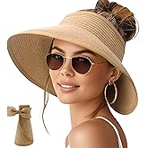 NPQQUAN Sun Visor Hats for Women Wide Brim Ponytail Straw Beach Hat Packable Foldable UPF 50+ Floppy Travel Hats
