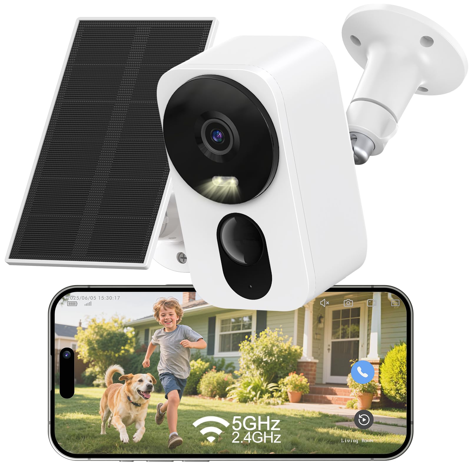 Photo 1 of Heyall 2.4G/5G WiFi 6 Wireless Outdoor/Indoor Security Camera, Solar Powered 2.5K 4MP, Cloud/SD Storage, Color Night Vision, AI Human Detection, Spotlight & Siren, 2-Way Talk, Dual Band, IP65