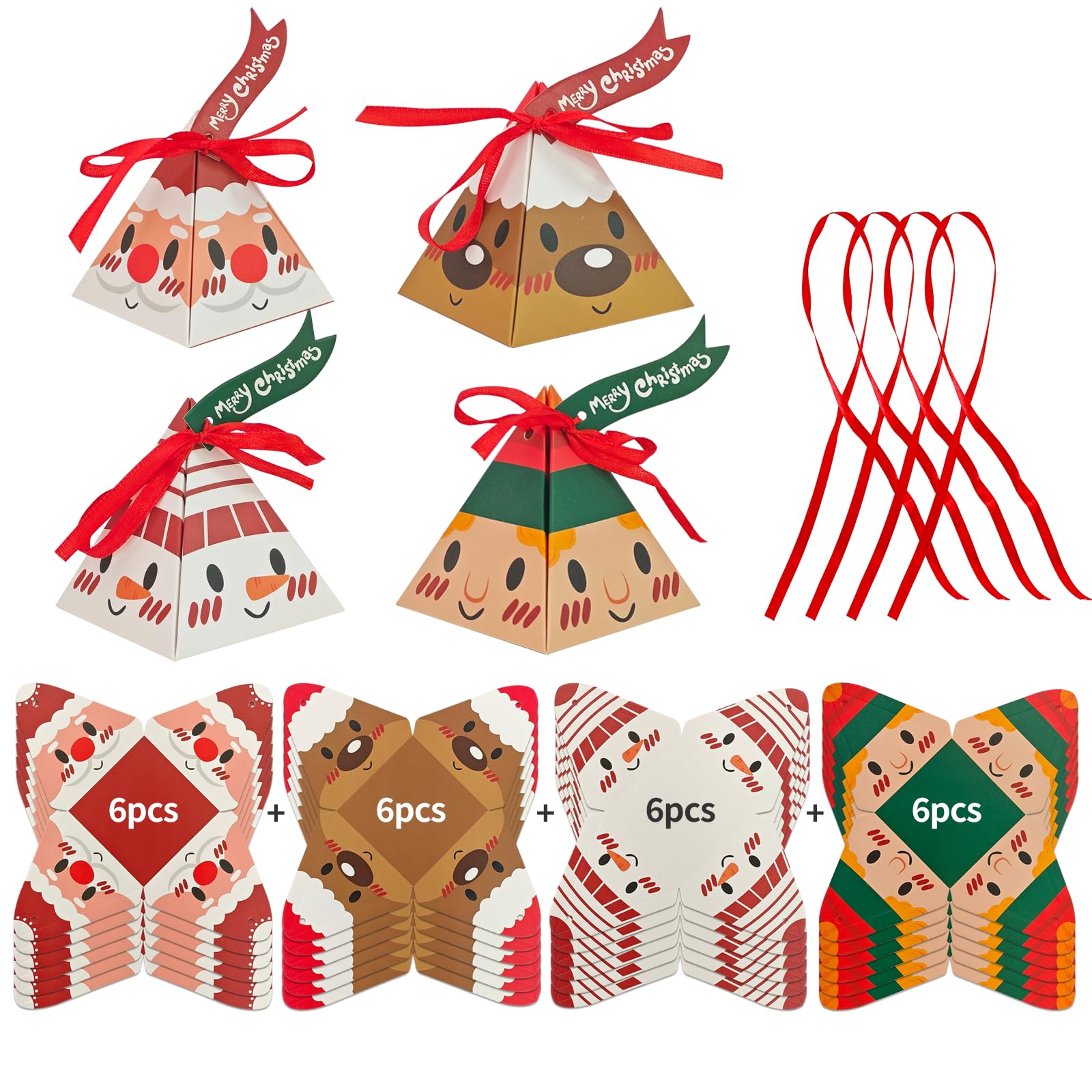 Photo 1 of 24PCS Candy Boxes, 4 Styles Treat Gift Boxes with Ribbon - Xmas Paper Boxes for Party Supplies