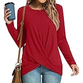HOTGIFT Womens Tunic Tops Long Sleeve Shirts Fall Winter Casual Crewneck Sweaters Front Twist For Leggings