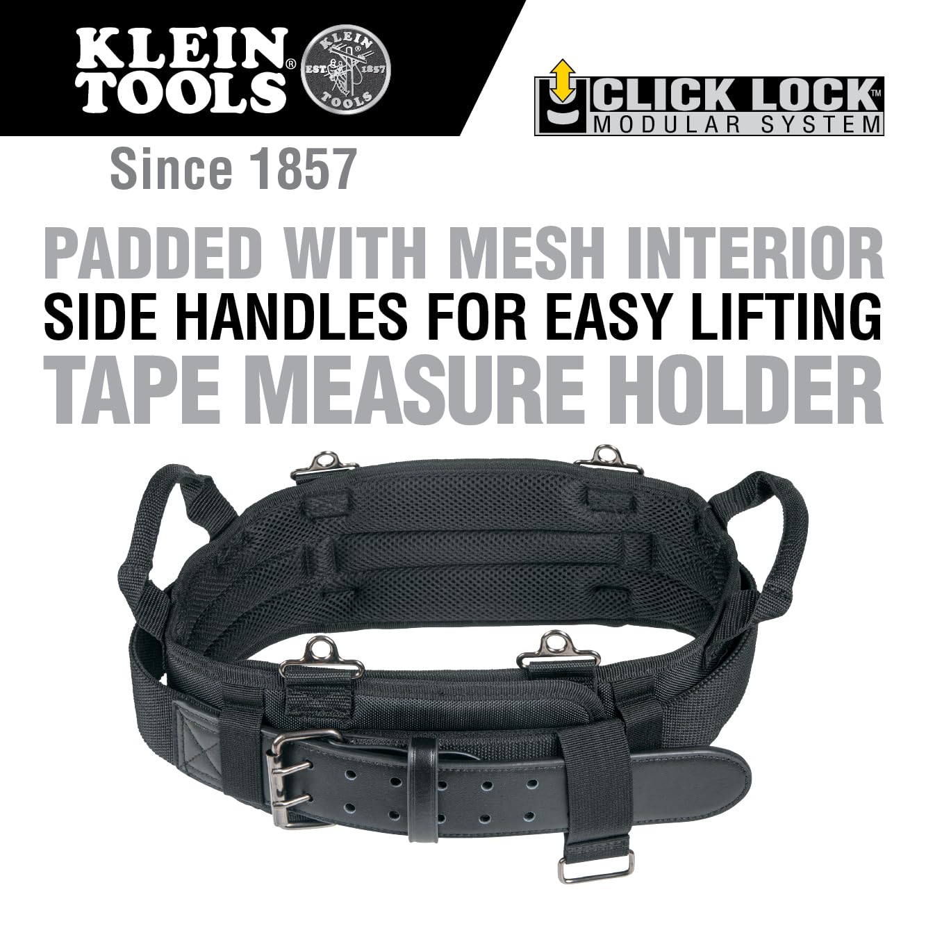 Klein Tools 55919 Tool Belt, Electrician Tool Belt for use with Modular Pouches from Klein Tools Click Lock Modular System, Size L