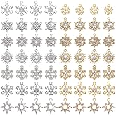 PH PandaHall 56 Pcs Alloy Rhinestone Pendants 7 Styles Christmas Snowflake Charms Sun Flower Crystal Charm for Necklace Choker Bracelet Earring Jewelry Making Crafts(Golden, Silver)