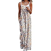 YESNO Women's Summer Boho Casual Jumpsuits Wide Leg Overalls Floral Print Baggy Rompers with Pockets PZZCR