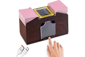HJCMikee Wood Grain Design Automatic Card Shuffler, Effortlessly Shuffle 1 to 4 Decks for Poker, Blackjack, Uno, Skip Bo, Canasta and More Playing Cards,Perfect for Casino Nights or Family Game Time
