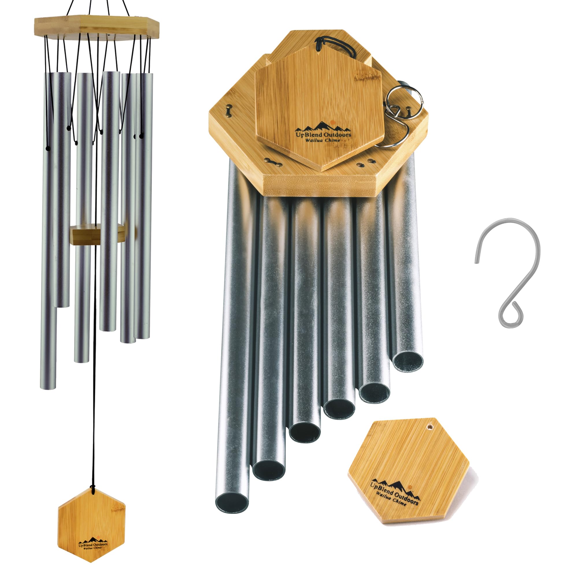 UpBlend Outdoors Wind Chimes for Outside - 29" Silver Wind Chime Outdoor, Zen Garden Chimes for Outdoors, Tin Windchime, Decor Windchimes for Mom, Grandma, Gifts for Her