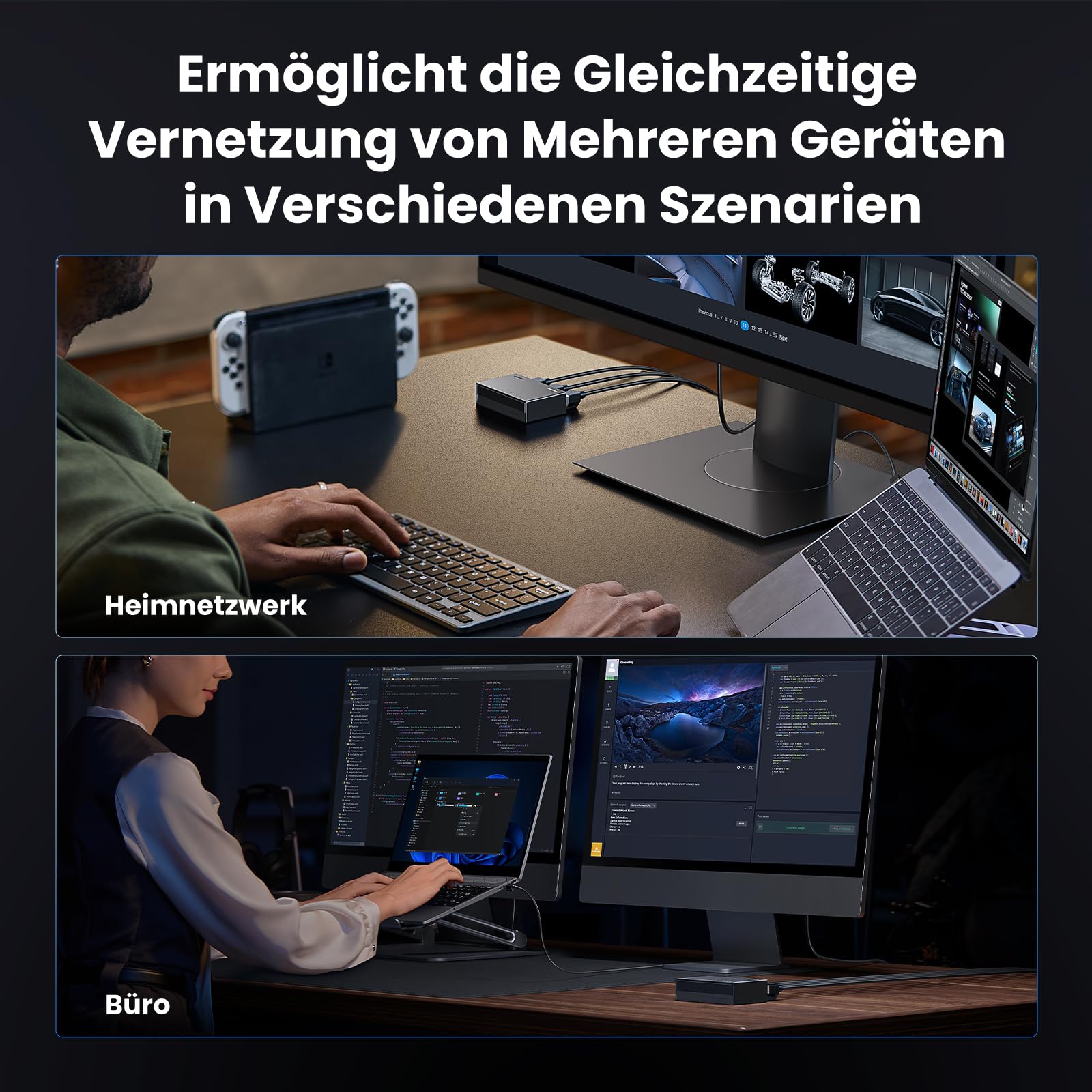 UGREEN LAN Switch 5-Port Netzwerk Switch Gigabit Switch automatische Geschwindigkeit von 10/100/1000Mbps, Duplexanpassung, Plug-und-Play, Ethernet Switch für TV/Laptop/Switch/Router/Monitor 5