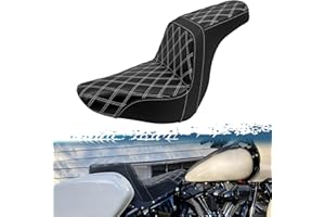 MOTOSIKLETA One-Piece Driver Passenger Seat Motorcycle 2-Up Seat Fit for Harley Sport Glide FLSB Low Rider FXLR FXLRS FXLRST 2018-later (White Stitching)