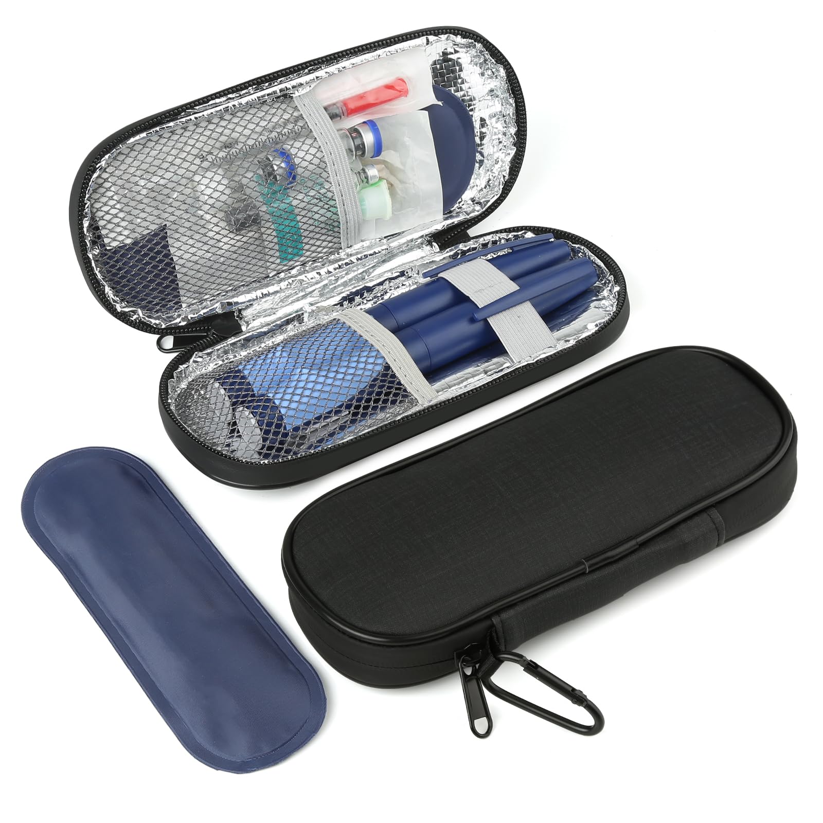 GERMUN Insulin Pen Cooler Travel Case with 2 Reusable TSA Approved Ice Packs, Diabetic Medication Insulated Cool Organizer Bag for Insulin Pens and Other Diabetic Supplies Storage (Black)