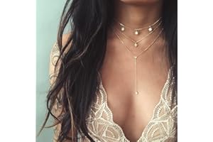 DoubleNine Multilayer Necklace Crescent Moon Pendant Crystal Sequins Women Wedding Necklace Layered Delicate Long Chain Acces