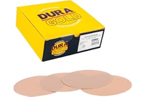 Dura-Gold Premium 180 Grit 6" Gold Sandpaper Discs, No Hole Pattern Dustless, Box of 50, Hook & Loop Backing for DA Sander, Finishing Coarse Sanding Abrasive Automotive Paint, Woodworking Wood, Metal