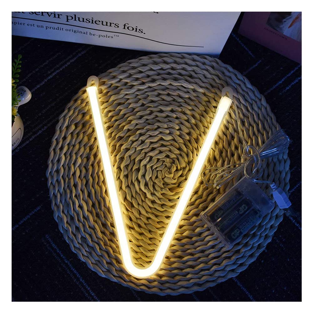 ENUOLI Warm White Letters Neon Night Light LED Alphabet Marquee Light Neon Letters Sign Decorative Words Light for Birthday Wedding Party Baby Room Christmas Bar Club Wall Hanging Decor(V)