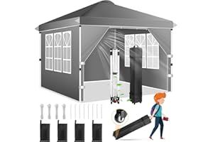 NLDD Pop Up Canopy Tent 10x10 - with 4 Removable Sidewalls, 210D PU Silver Coated Tarp, Roller Bag and 4 Sandbags, Sun Shelter Instant Up Gazebo for Outdoor Events/Backyard/Garden/Camping/Commerce