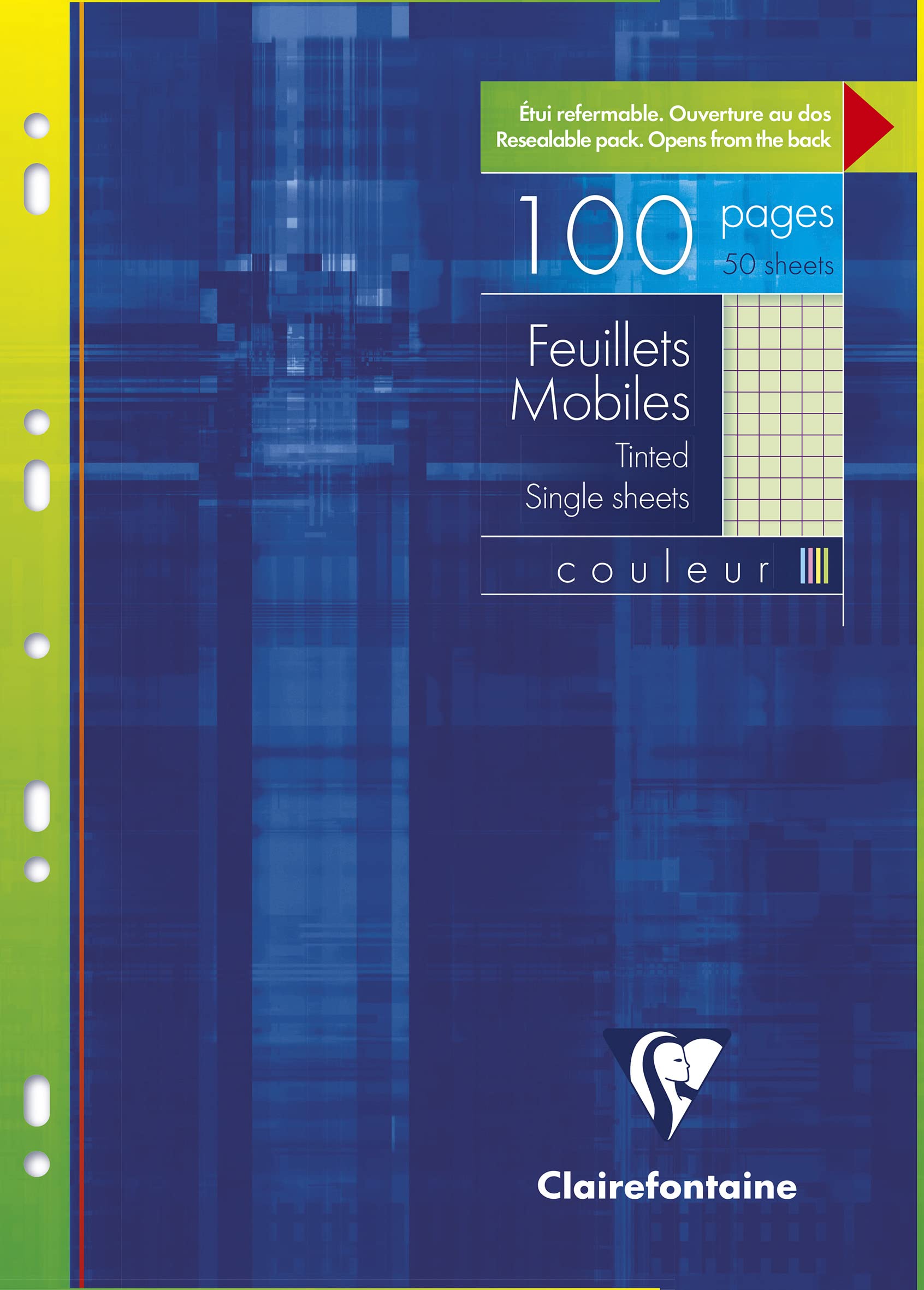 Clairefontaine 1744C - One Pack of Green Perforated Single Sheets - 50 Sheets - A4 21x29.7 cm - 100 Small Squares Pages - White Paper 90 g - Reusable Wallet