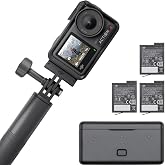 DJI Osmo Action 4 Adventure Combo, Waterproof Action Camera, 1/1.3" Sensor | 4K/120fps Video, Stunning Low-Light, 8h Extended Battery Life with 3 Batteries, 1.5m Extension Rod, Battery Case