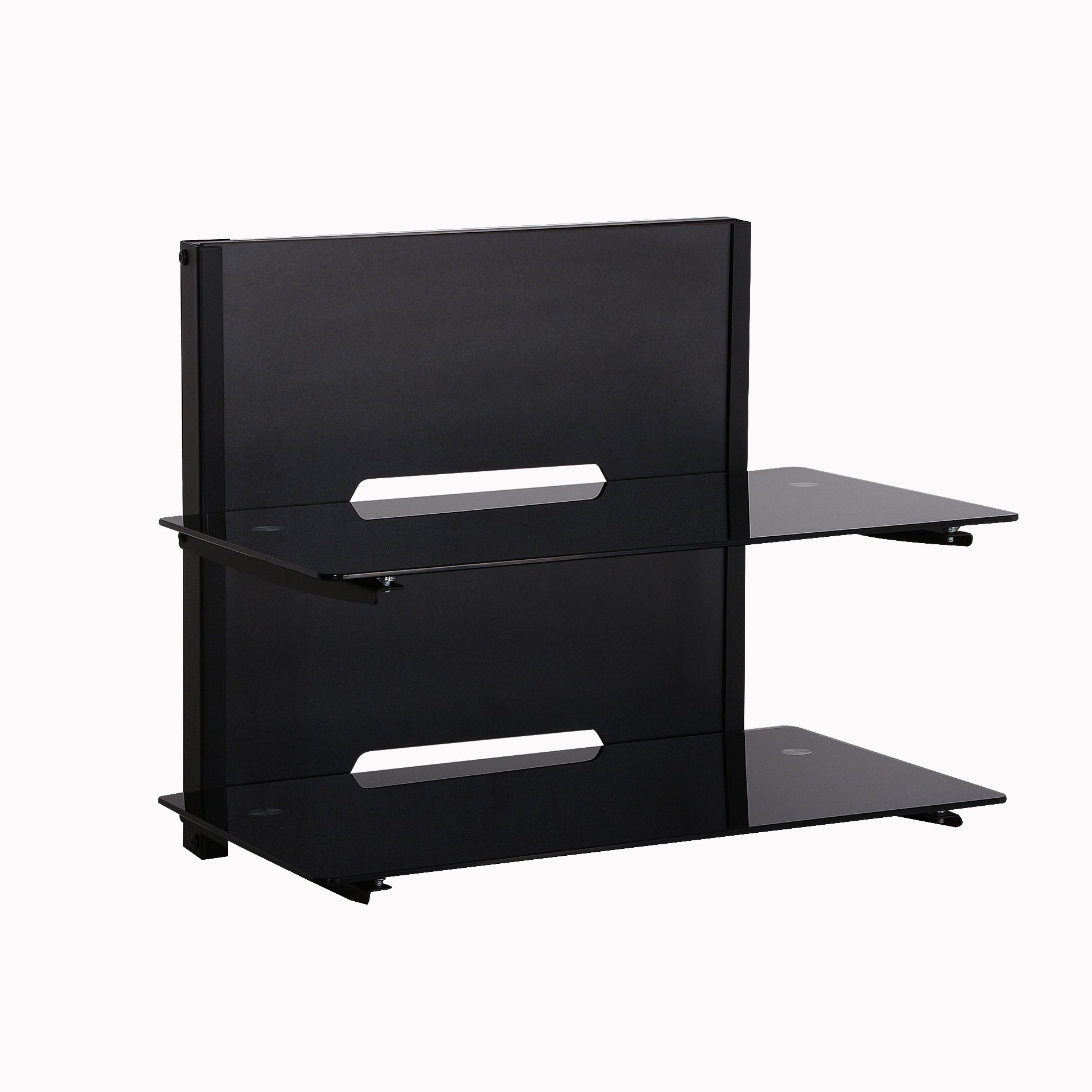 Fitueyes 2 Tier Wood Av Shelf Component Wall Mount with Tempered Glass